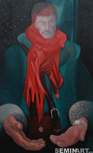 ЧЕЛОВЕК, РАССМАТРИВАЮЩИЙ СВОИ РУКИ. (ХУДОЖНИК И. ИВАНЮК) Х.М. 140х84 2012